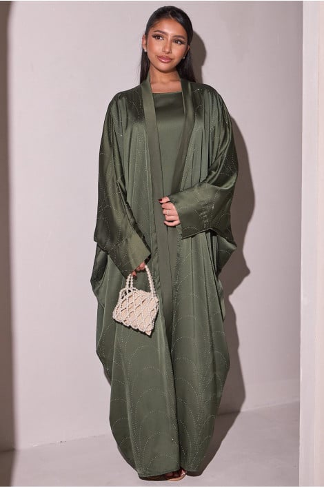 Ensemble 2 pièces abaya + gilet vert