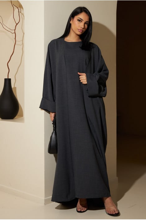 Ensemble 2 pièces abaya + kimono chiné gris