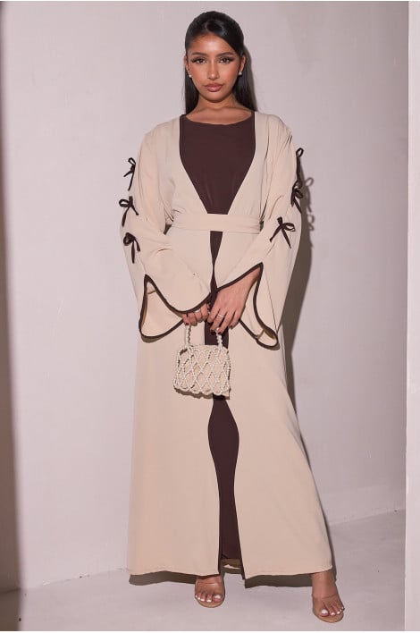 Ensemble 2 pièces abaya marron + kimono beige