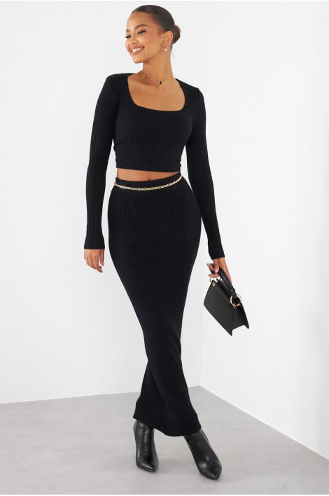 Ensemble 2 pièces pull + jupe moulant noir