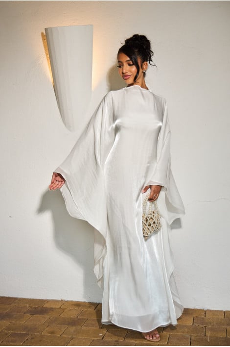 Robe 2 pièces sous-robe + voile à enfiler satiné blanc