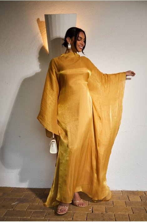 Robe 2 pièces sous-robe + voile à enfiler satiné doré
