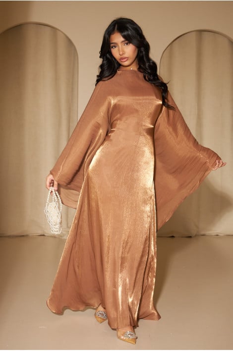 Robe 2 pièces sous-robe + voile à enfiler satiné marron