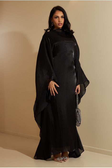 Robe 2 pièces sous-robe + voile à enfiler satiné noir