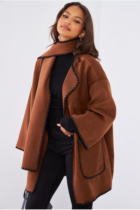 Ensemble 2 pièces veste + écharpe marron