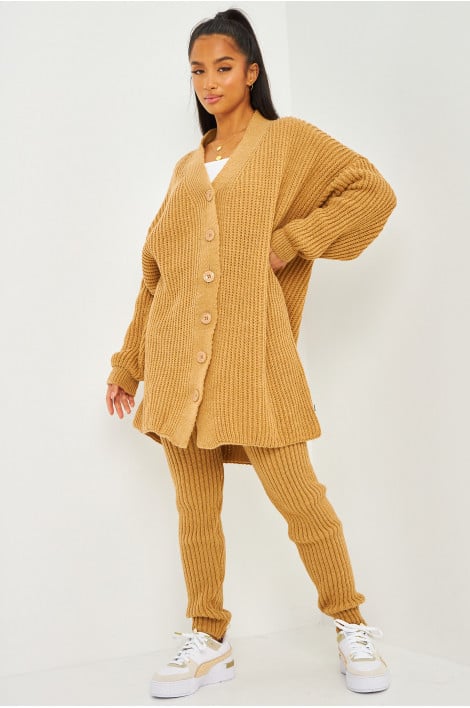 Ensemble camel en maille gilet + pantalon