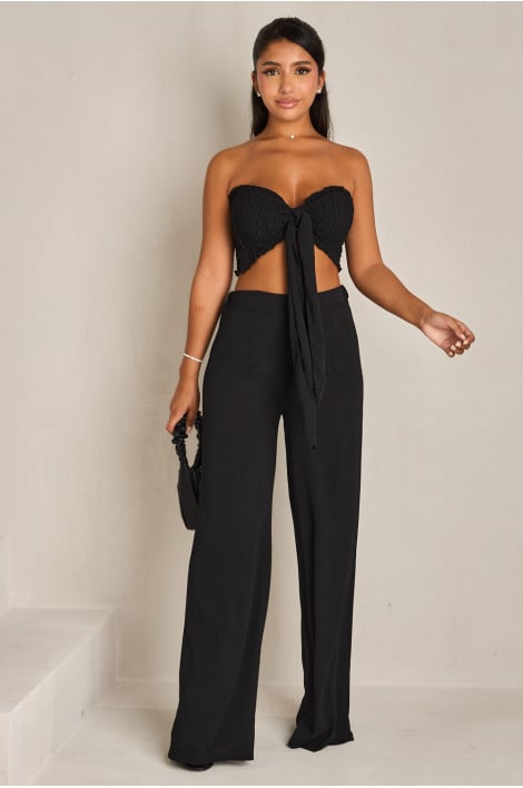 Ensemble top bandeau + pantalon ample noir