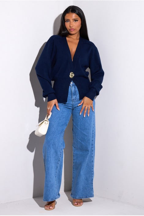 Gilet bleu foncé à bouton doré