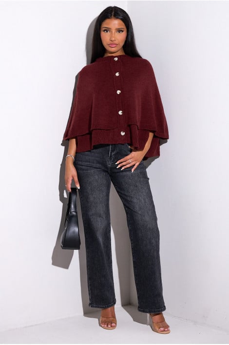 Gilet-cape bordeaux en laine