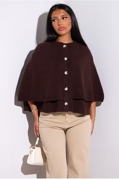 Gilet-cape marron en laine