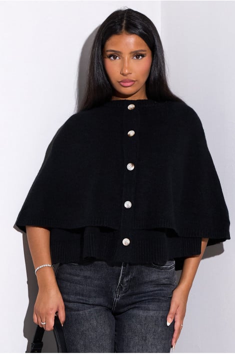 Gilet-cape noir en laine