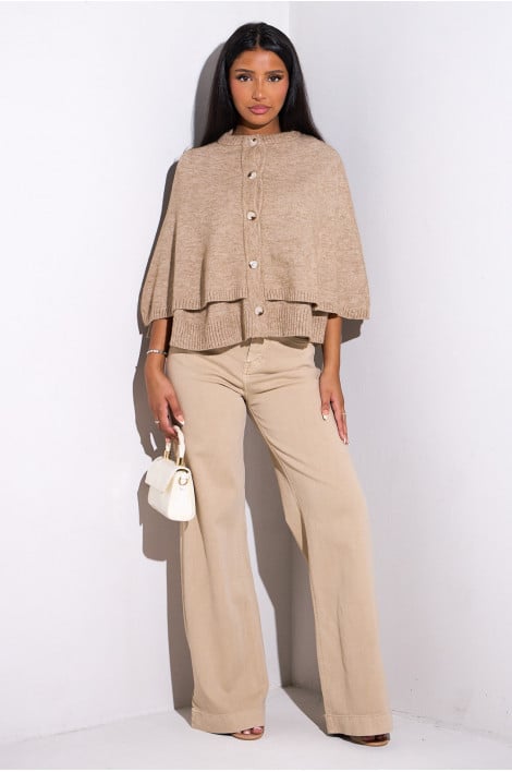 Gilet-cape taupe en laine