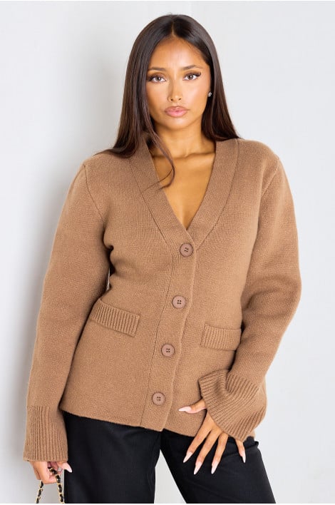 Gilet cintré en maille épaisse marron clair