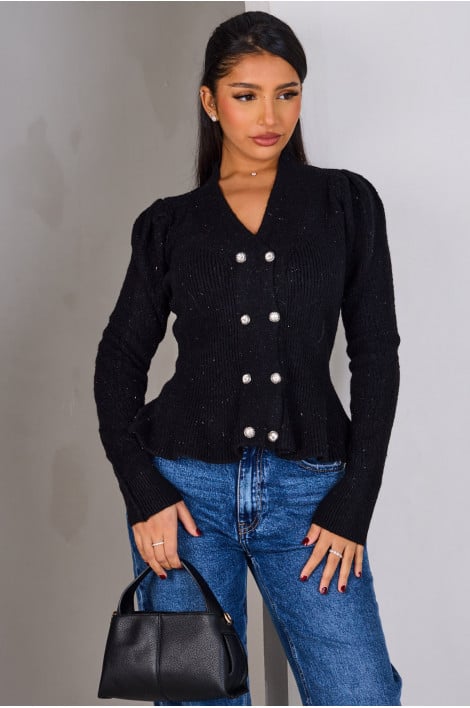 Gilet court noir à paillettes et boutons