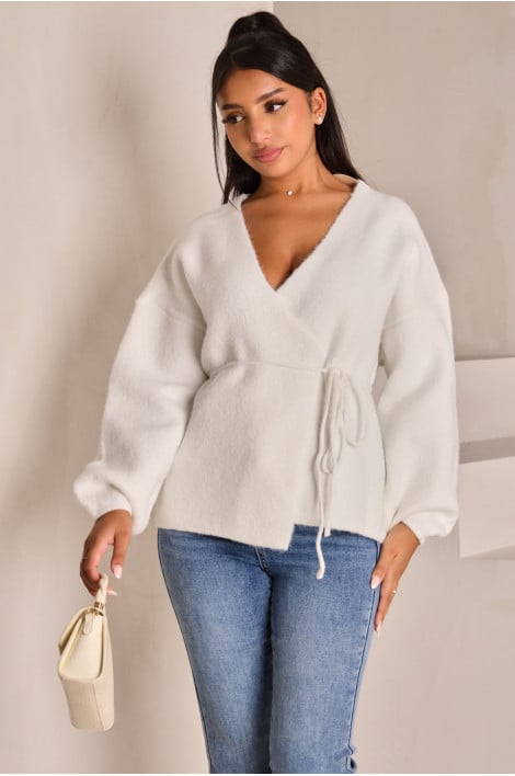 Gilet en laine blanc ceinturé