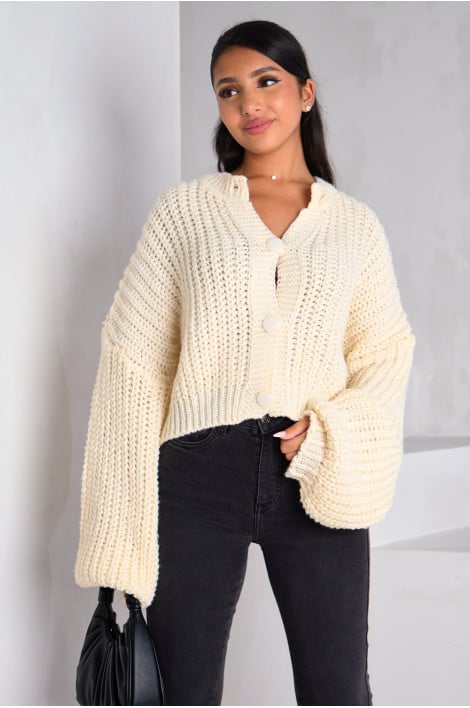 Gilet en maille ajouré beige