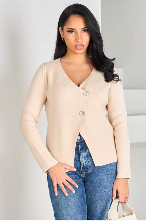 Gilet en maille beige à boutons croisés