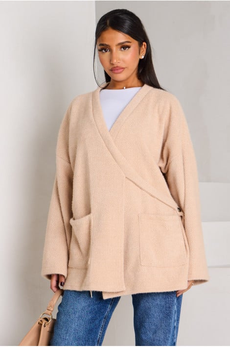 Gilet en maille beige à fermeture croisée