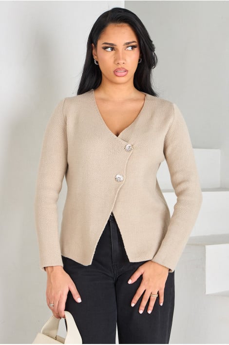 Gilet en maille beige foncé à boutons croisés