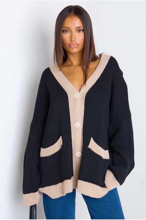 Gilet en maille épaisse noir à col beige