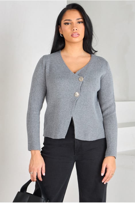 Gilet en maille gris à boutons croisés