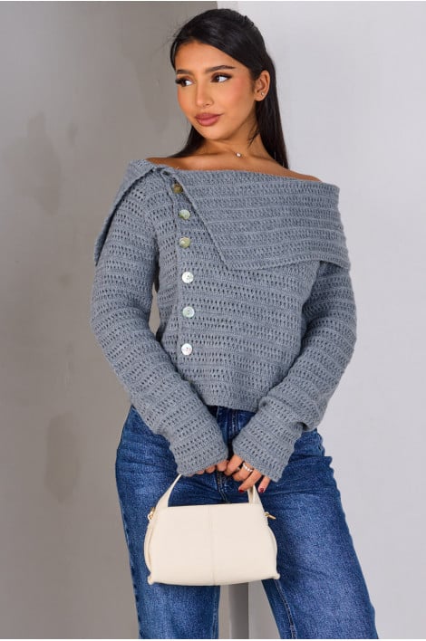 Gilet en maille gris à col bardot