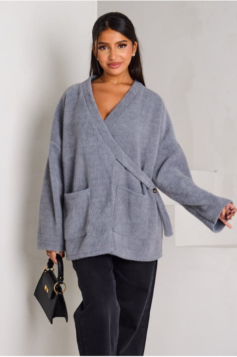 Gilet en maille gris à fermeture croisée