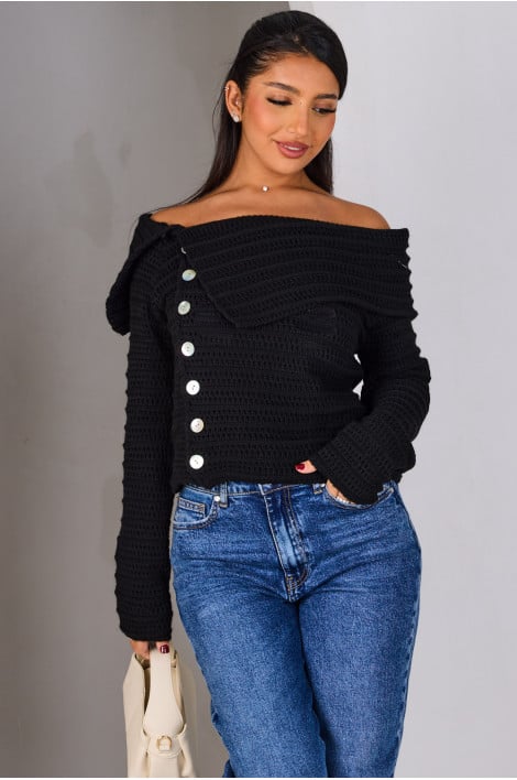 Gilet en maille noir à col bardot