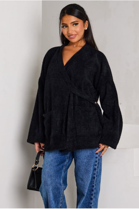 Gilet en maille noir à fermeture croisée
