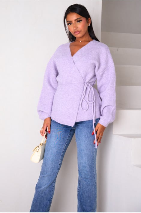 Gilet lila texturée en laine et ceinturé