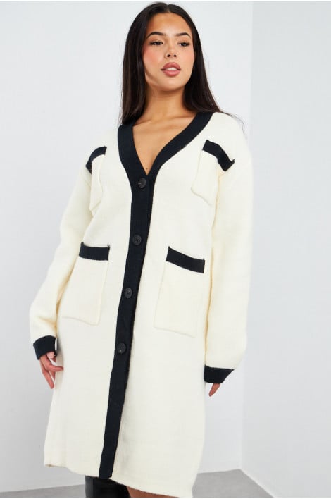 Gilet long bicolore écru/noir