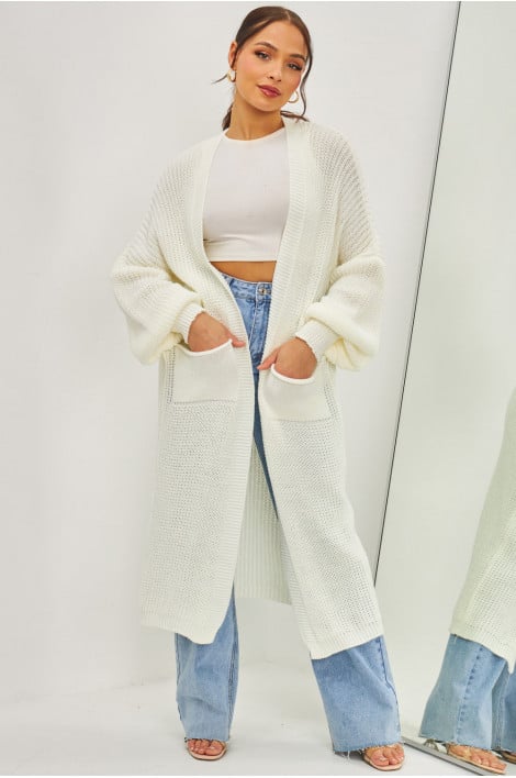 Gilet long ouvert en mailles blanc