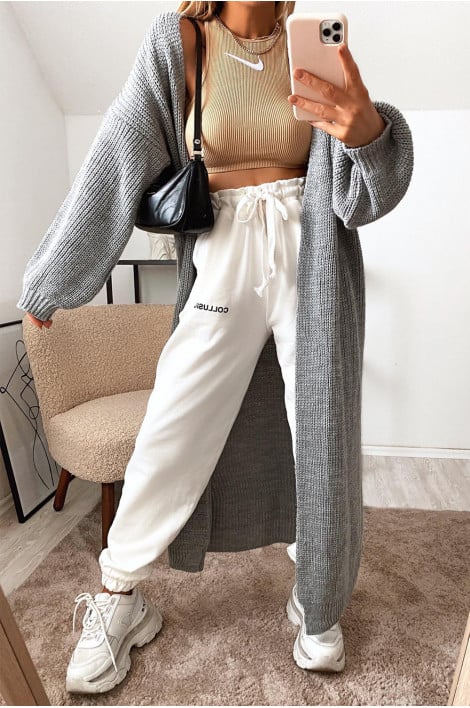 Gilet long ouvert en mailles gris
