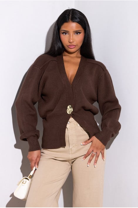 Gilet marron à bouton doré