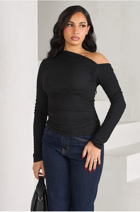 Haut asymétrique texturé noir