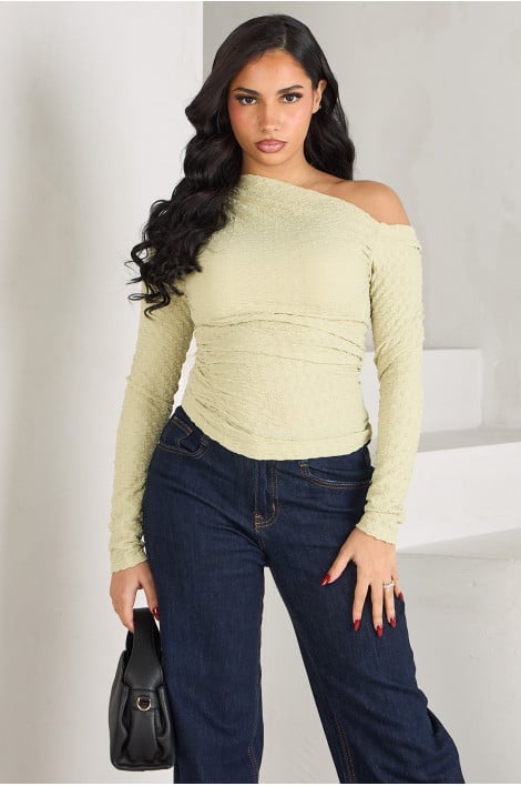 Haut asymétrique texturé vert