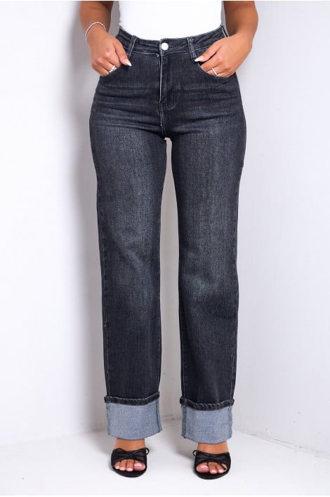 Jean gris foncé retroussé coupe flare