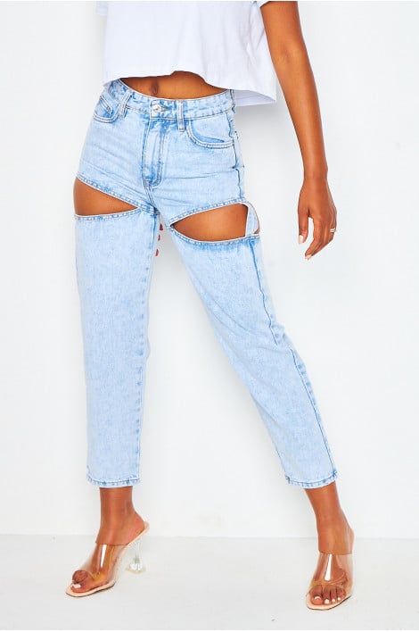 Jean Mom bleu clair ajouré