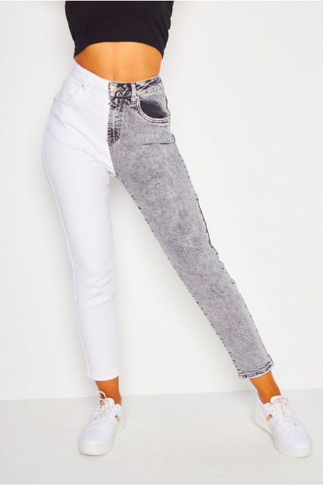 Jeans bicolore blanc/gris
