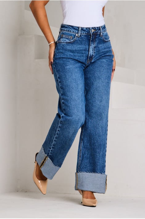 Jeans bleu chiné à coupe flare