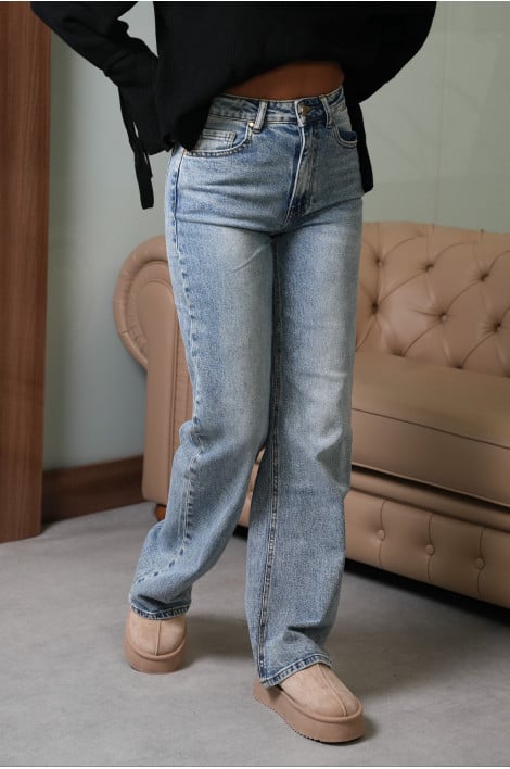 jeans bleu chiné wide leg