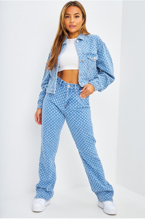Jeans droit bleu à trous
