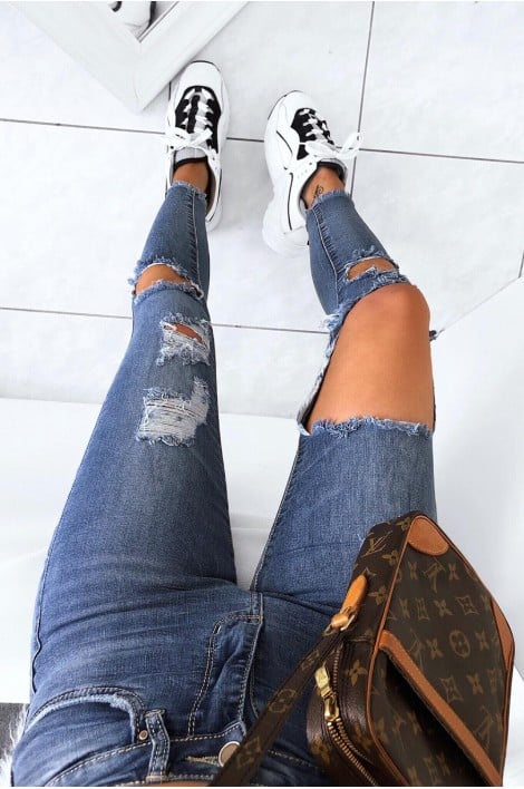 Jeans skinny Bleu destroy
