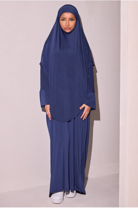 Jilbab 2 pèces robe + voile bleu