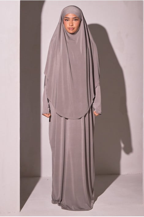 Jilbab 2 pèces robe + voile gris