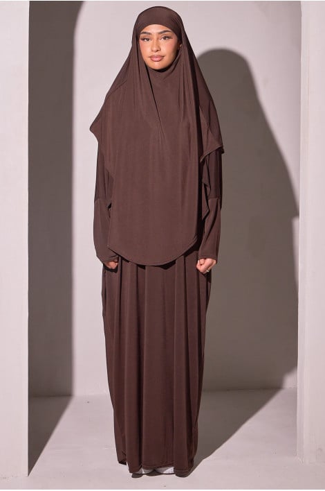 Jilbab 2 pèces robe + voile marron