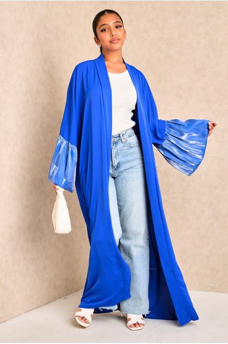 Kimono bleu fluide à manches ballons satinées