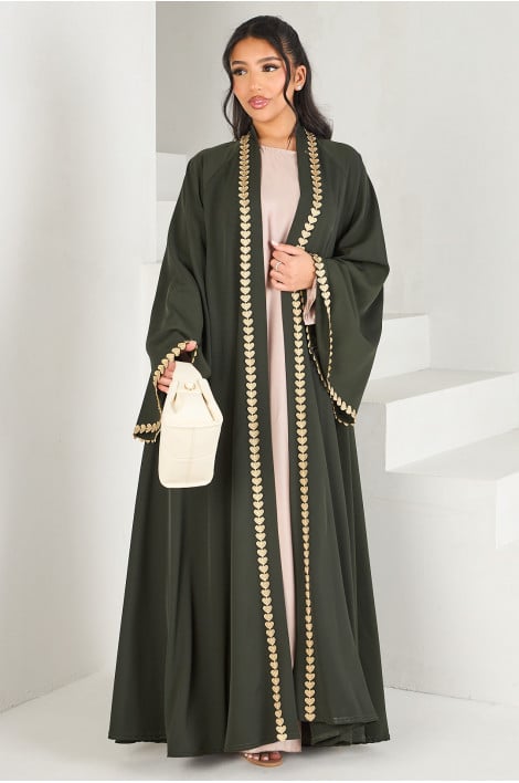 Kimono kaki à empiècement doré