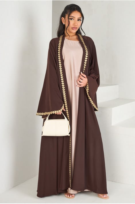 Kimono marron à empiècement doré