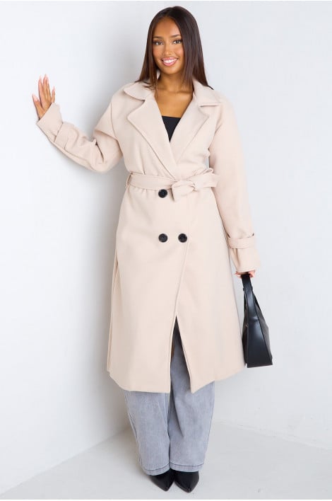 Manteau long beige en polaire style trench